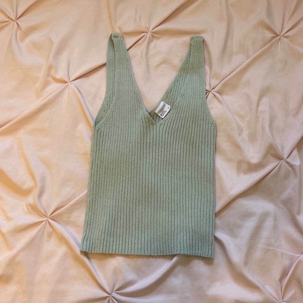 Crop top tank top. Light blue, sweater material.